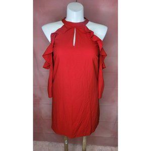 BEIGE BY ECI SZ 8 Color RED COLD SHOULDER DRESS NWT